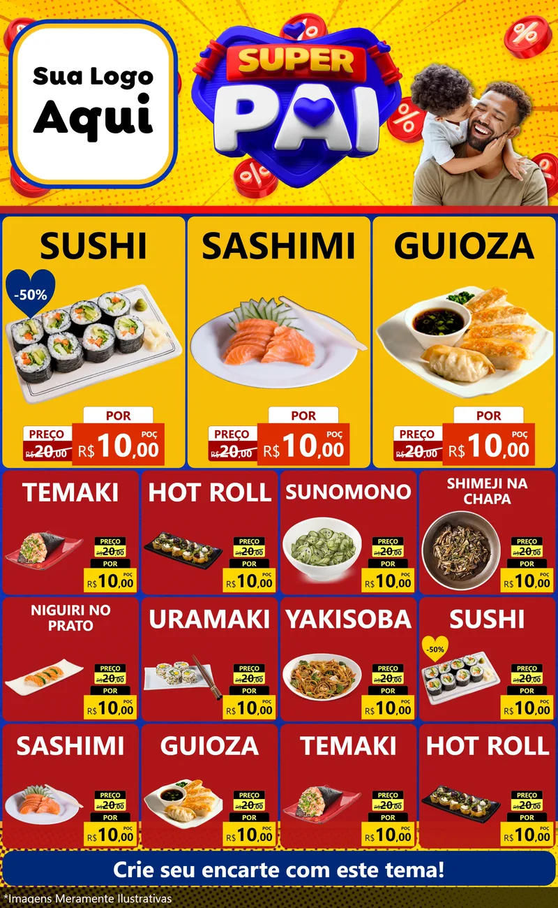Modelo de Encarte para Encarte Grande com o tema Super Pai para Comida japonesa