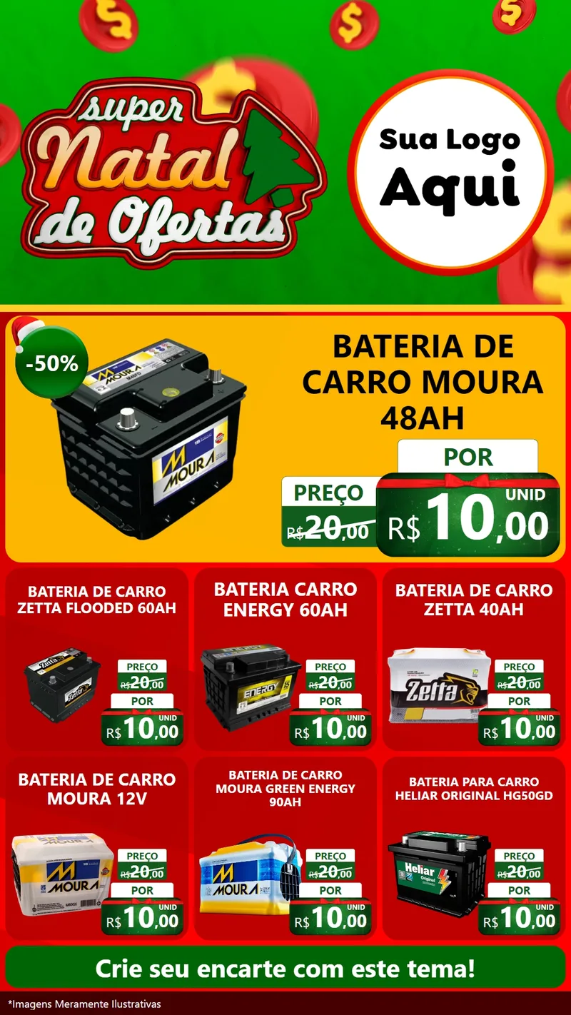 Modelo de Rede Social para Stories com o tema Super Natal de Ofertas para Baterias Elétricas