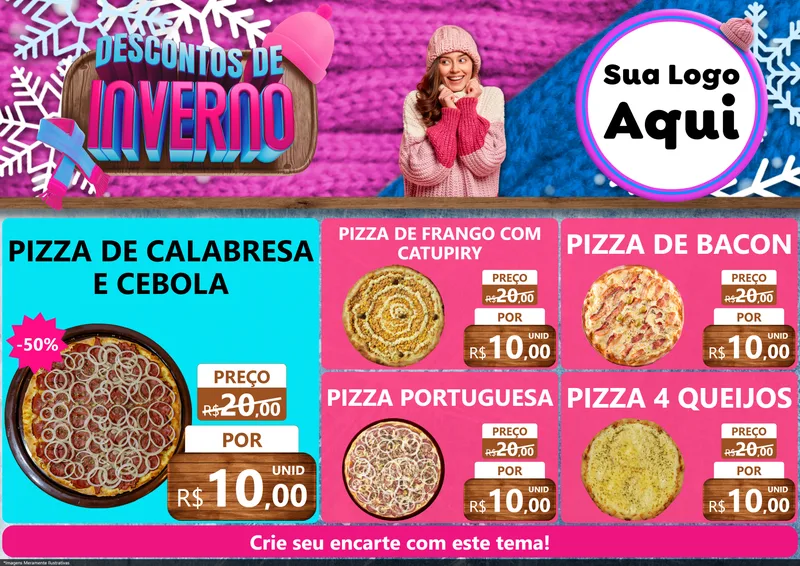 Modelo de Encarte para Encarte A4 Horizontal com o tema Descontos de Inverno para Pizzaria