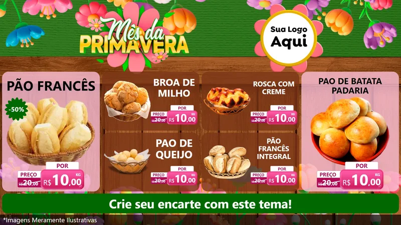 Modelo de TV para TV Horizontal com o tema Mês da Primavera para Padaria