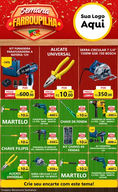 Modelo de Encarte para Encarte Grande com o tema Semana Farroupilha para Maquinas e Ferramentas