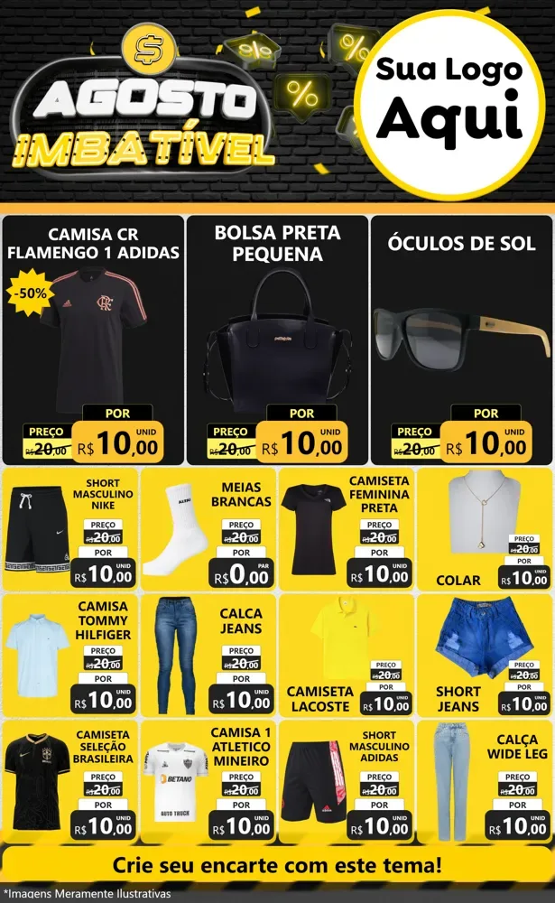 Modelo de Encarte para Encarte Grande com o tema Agosto Imbatível para Roupas e acessórios
