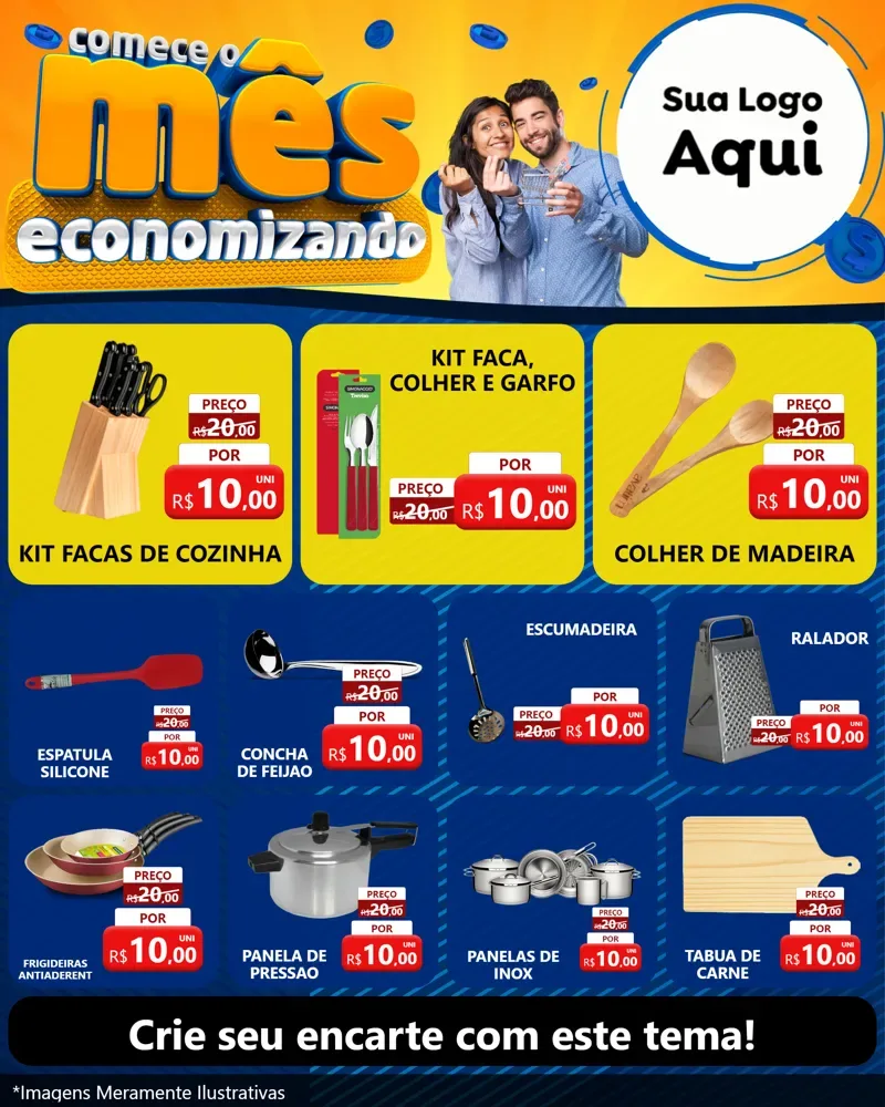 Modelo de Rede Social para Feed Instagram com o tema Comece O Mês Economizando para Utilidades Domésticas