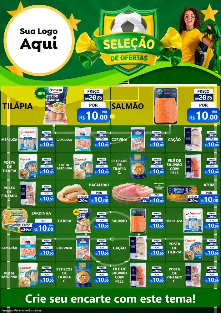 Modelo de Encarte para Encarte A4 Vertical com o tema Seleção de Ofertas - Copa para Peixaria