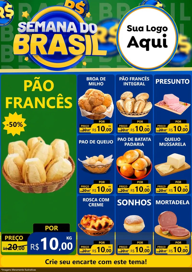 Modelo de Encarte para Encarte A4 Vertical com o tema Semana Do Brasil para Padaria