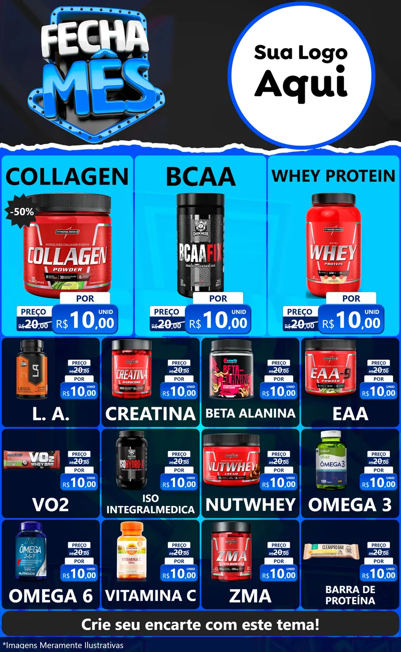 Modelo de Encarte para Encarte Grande com o tema Fecha Mês para Suplementos alimentares