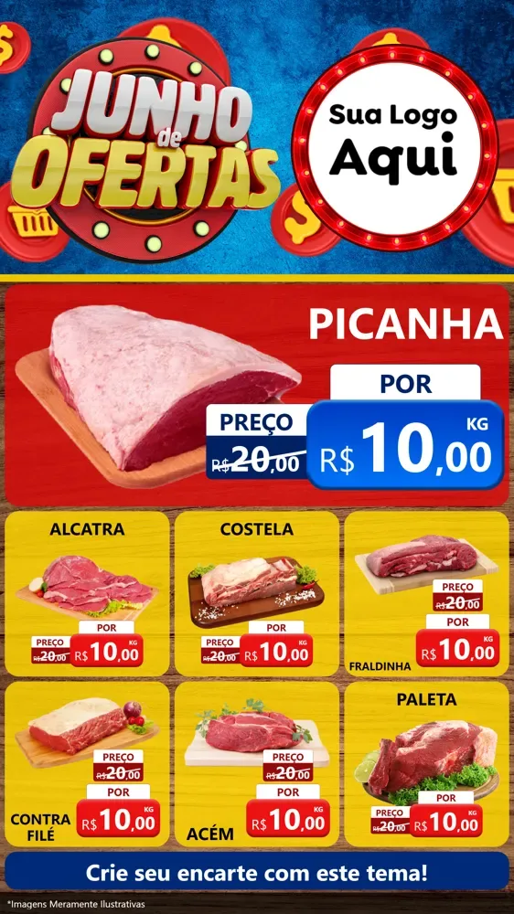 Modelo de Rede Social para Stories com o tema Junho de Ofertas para Açougue