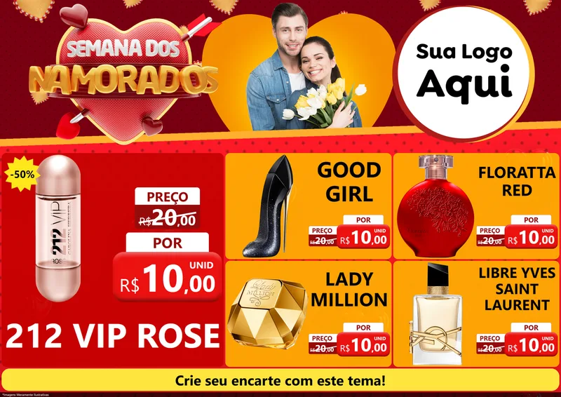 Modelo de Encarte para Encarte A4 Horizontal com o tema Semana dos Namorados para Perfumes