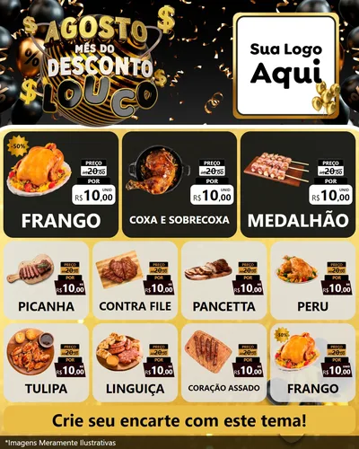 Modelo de Rede Social para Feed Instagram com o tema Agosto Mês do Desconto Louco para Assados