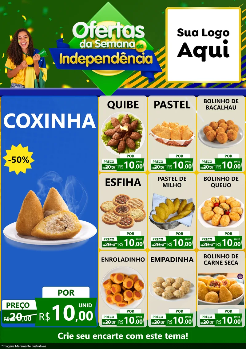 Modelo de Encarte para Encarte A4 Vertical com o tema Ofertas da Semana da Independência para Salgadaria