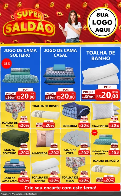 Modelo de Encarte para Encarte Grande com o tema Super Saldão para Cama, Mesa e Banho
