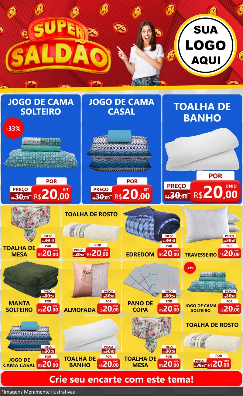 Modelo de Encarte para Encarte Grande com o tema Super Saldão para Cama, Mesa e Banho