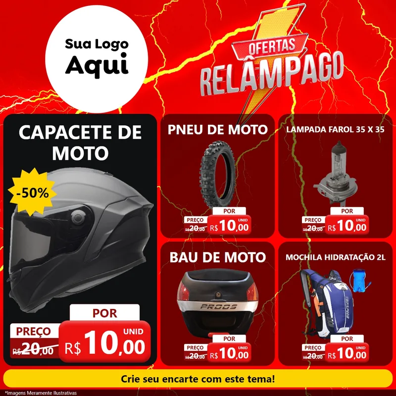 Modelo de Rede Social para Feed Facebook com o tema Ofertas Relâmpago para Moto peças