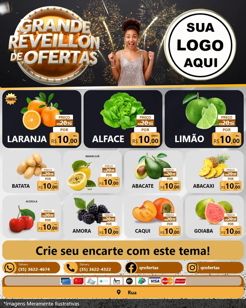 Modelo de Rede Social para Feed Instagram com o tema Grande Réveillon de Ofertas para Hortifrúti
