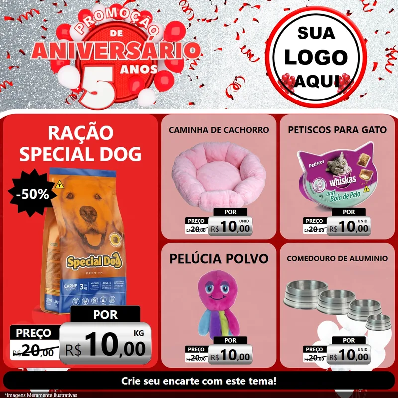 Modelo de Rede Social para Feed Facebook com o tema Promoção de Aniversário - 5 Anos para Pet Shop