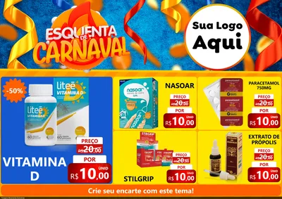 Modelo de Encarte para Encarte A4 Horizontal com o tema Esquenta de Carnaval para Farmácia