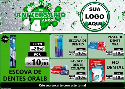Modelo de Encarte para Encarte A4 Horizontal com o tema Promoção de Aniversário - 4 Anos para Higiene Pessoal