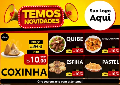 Modelo de Encarte para Encarte A4 Horizontal com o tema Temos Novidades para Salgadaria