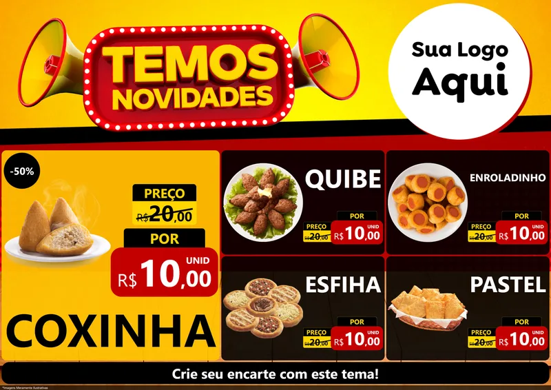 Modelo de Encarte para Encarte A4 Horizontal com o tema Temos Novidades para Salgadaria