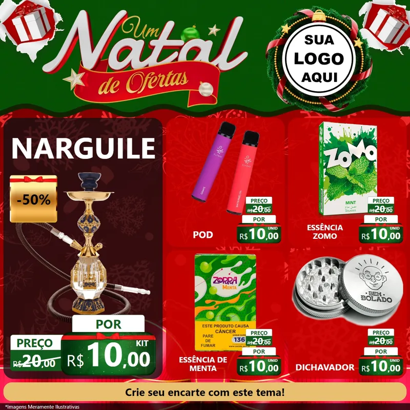 Modelo de Rede Social para Feed Facebook com o tema Um Natal de Ofertas para Tabacaria