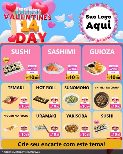 Modelo de Rede Social para Feed Instagram com o tema Valentine's Day para Comida japonesa