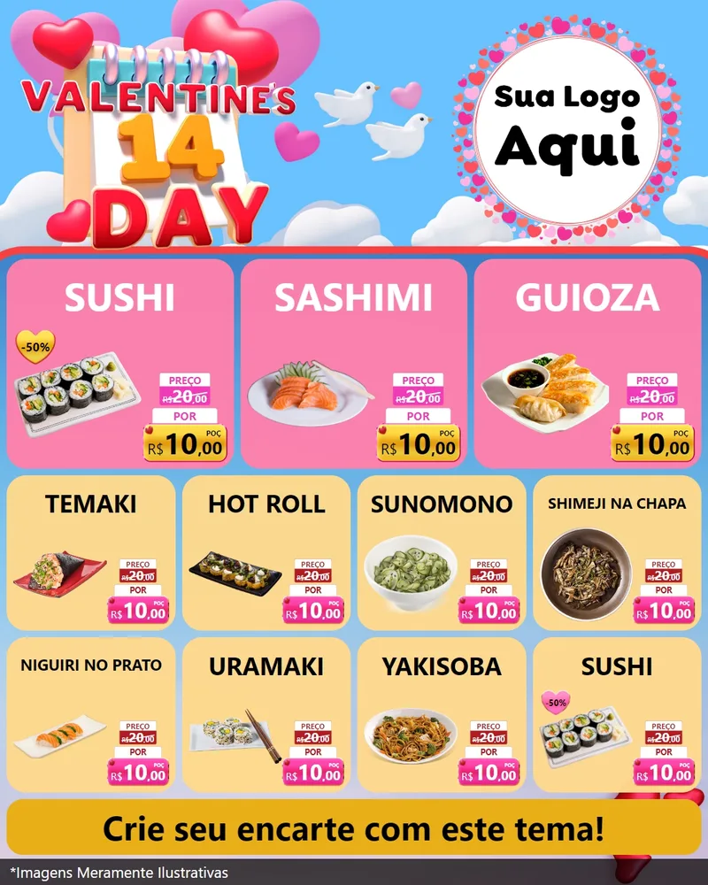 Modelo de Rede Social para Feed Instagram com o tema Valentine's Day para Comida japonesa