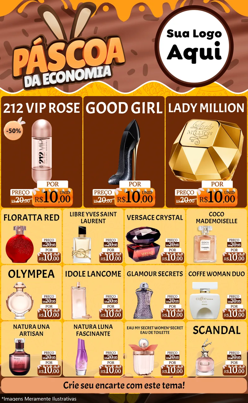 Modelo de Encarte para Encarte Grande com o tema Páscoa da Economia para Perfumes