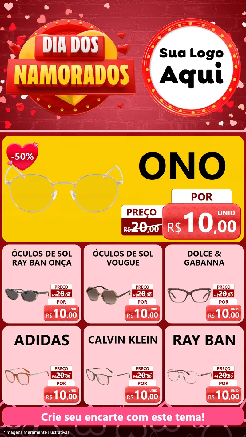 Modelo de Rede Social para Stories com o tema Dia Dos Namorados para Óticas