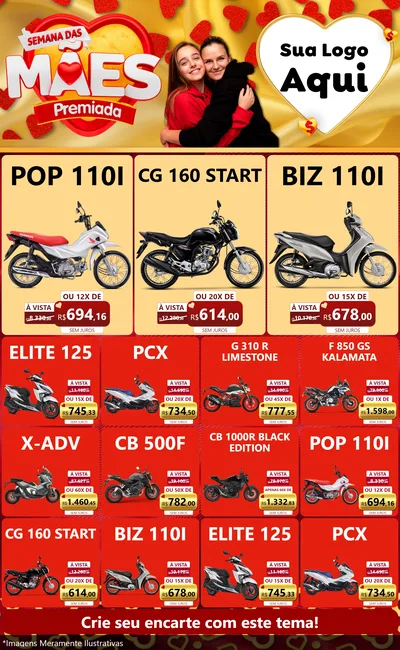 Modelo de Encarte para Encarte Grande com o tema Semana das Mães Premiada para Concessionaria de Motos