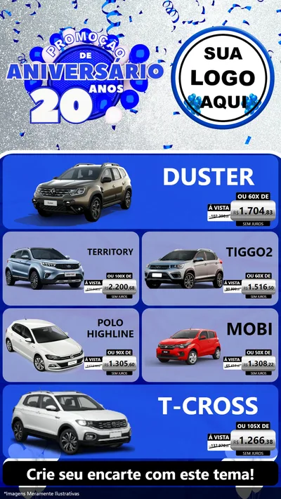 Modelo de TV para TV Vertical com o tema Promoção de Aniversário - 20 Anos para Concessionaria de Carros