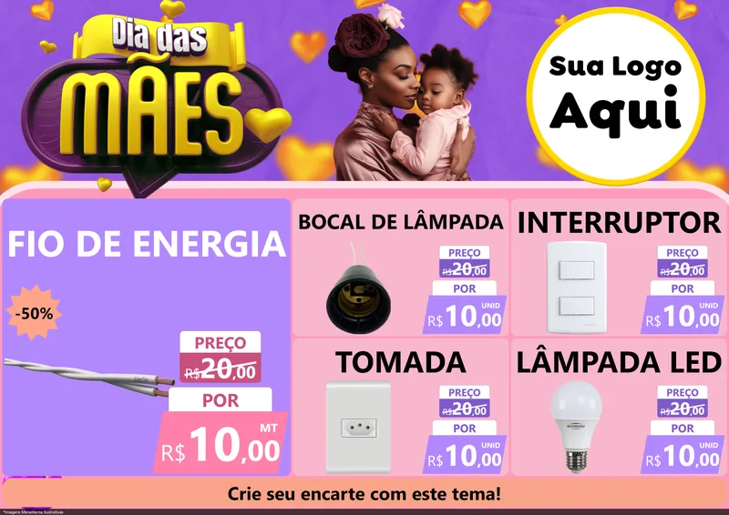 Modelo de Encarte para Encarte A4 Horizontal com o tema Dia das Mães para Materiais Elétricos