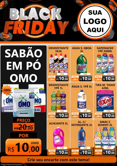 Modelo de Encarte para Encarte A4 Vertical com o tema Black Friday para Produtos de Limpeza
