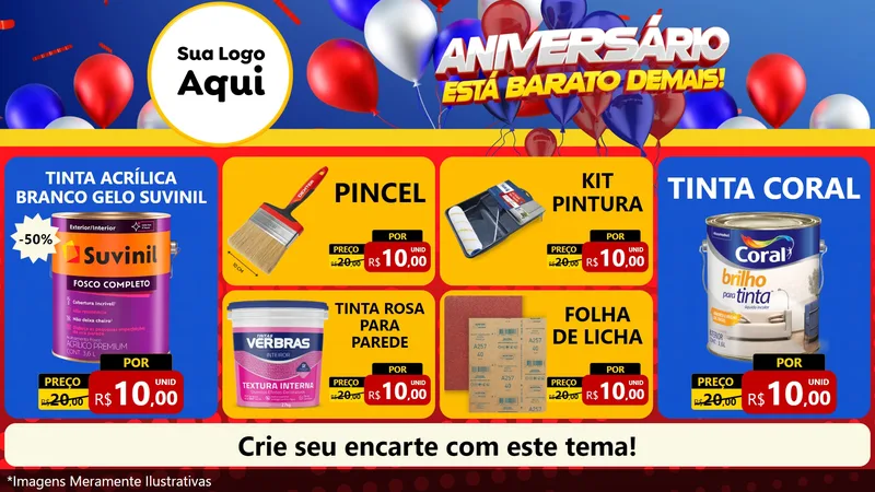 Modelo de TV para TV Horizontal com o tema Aniversário para Tintas e Ferramentas
