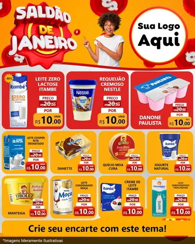 Modelo de Rede Social para Feed Instagram com o tema Saldão de Janeiro para Frios e Laticínios