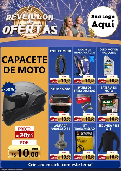 Modelo de Encarte para Encarte A4 Vertical com o tema Réveillon de Ofertas para Moto peças