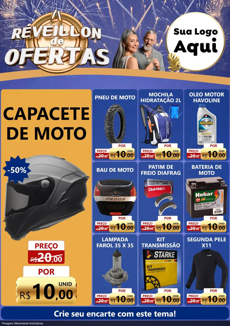 Modelo de Encarte para Encarte A4 Vertical com o tema Réveillon de Ofertas para Moto peças