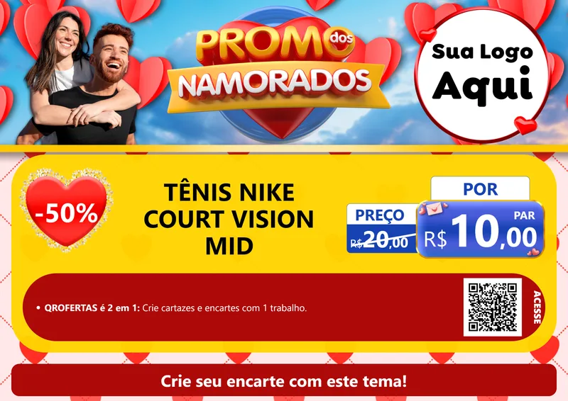Modelo de Cartaz para Cartaz A4 Horizontal com o tema Promo dos Namorados para Calçados