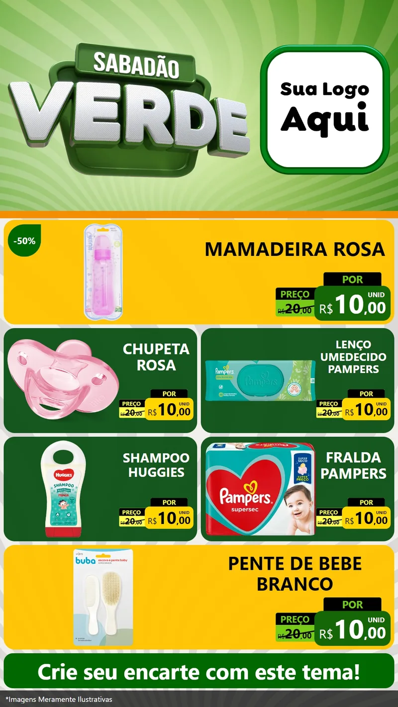 Modelo de TV para TV Vertical com o tema Sabadão Verde para Bebês