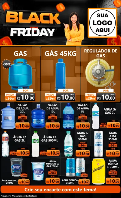 Modelo de Encarte para Encarte Grande com o tema Black Friday para Água e gás