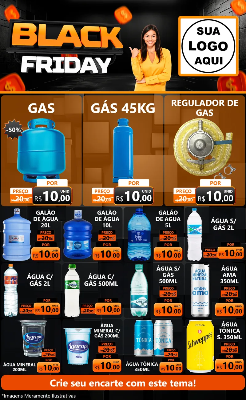 Modelo de Encarte para Encarte Grande com o tema Black Friday para Água e gás