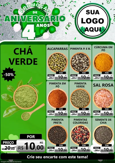 Modelo de Encarte para Encarte A4 Vertical com o tema Promoção de Aniversário - 4 Anos para Produtos Naturais
