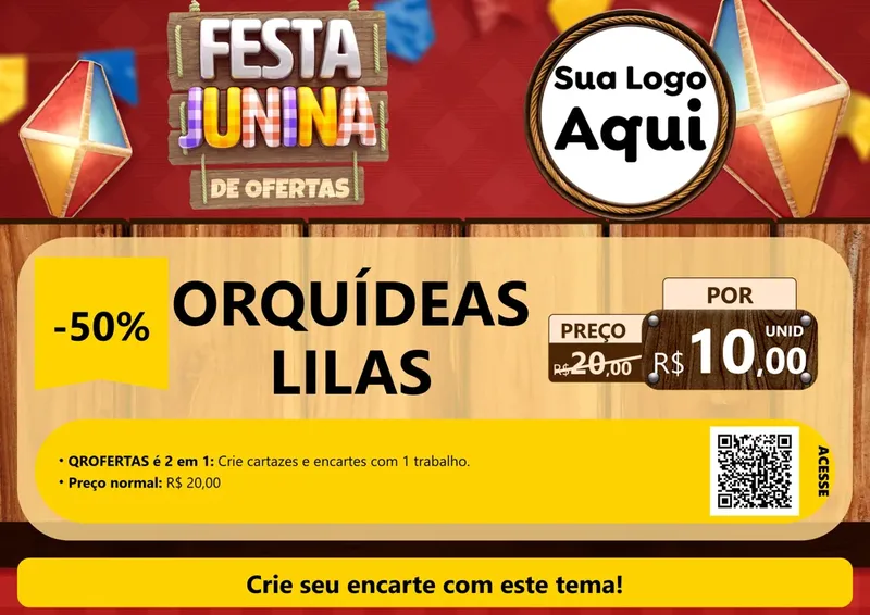 Modelo de Cartaz para Cartaz A4 Horizontal com o tema Festa Junina de Ofertas para Floricultura e jardim