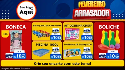 Modelo de TV para TV Horizontal com o tema Fevereiro Arrasador para Brinquedos