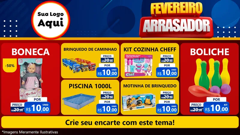 Modelo de TV para TV Horizontal com o tema Fevereiro Arrasador para Brinquedos