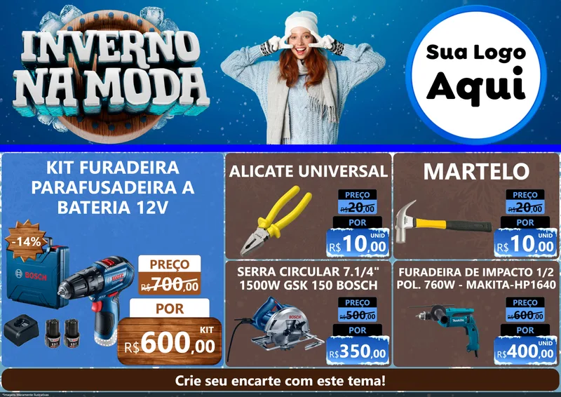 Modelo de Encarte para Encarte A4 Horizontal com o tema Inverno na Moda para Maquinas e Ferramentas