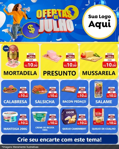 Modelo de Rede Social para Feed Instagram com o tema Ofertas de Julho para Frios e Laticínios