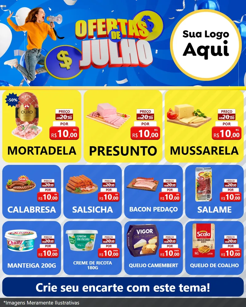 Modelo de Rede Social para Feed Instagram com o tema Ofertas de Julho para Frios e Laticínios