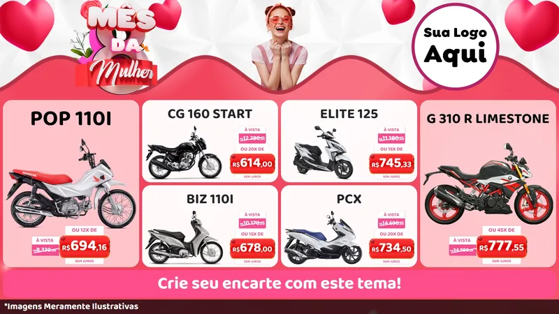 Modelo de TV para TV Horizontal com o tema Mês da Mulher para Concessionaria de Motos