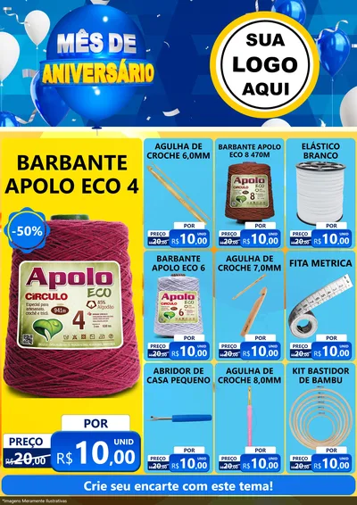 Modelo de Encarte para Encarte A4 Vertical com o tema Mês de Aniversário para Armarinho e Aviamentos