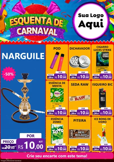Modelo de Encarte para Encarte A4 Vertical com o tema Esquenta de Carnaval para Tabacaria
